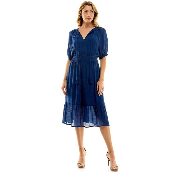 Luxology Dress Women's Medium Blue Maxi Dress Short Sleeve Size‎ M. - Picture 1 of 13